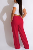 Red Casual Solid Patchwork High Waist Straight Solid Color Bottoms
