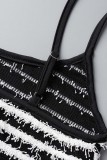 Черные сексуальные полосатые лоскутные топы с открытой спиной на тонких бретелях