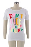 Witte casual letterprint basic T-shirts met ronde hals