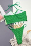 Зеленый Сексуальный однотонный купальник в стиле пэчворк с цепочками и открытой спиной (с прокладками)