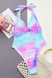 Colour Sexy Print Tie Dye Bandage Backless Swimwears (With Paddings)