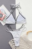 Silver Sexy Patchwork Bandage Backless Swimwears (With Paddings)