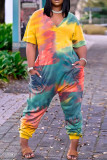 Kleur casual print patchwork V-hals losse jumpsuits