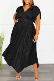 Черные повседневные однотонные плиссированные платья больших размеров в стиле пэчворк с V-образным вырезом