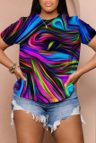 T-shirts basiques à col rond et à imprimé quotidien décontractés multicolores