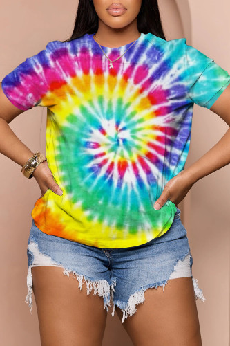 Colour Casual Daily Print Basic O Neck T-Shirts