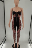 Black Sexy Solid Patchwork See-through Spaghetti Strap Skinny Jumpsuits