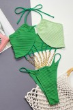 Gröna sexiga solida bandage Patchwork-kedjor Rygglösa badkläder (med vadderingar)