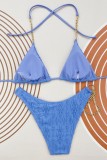 Blue Sexy Solid Patchwork Frenulum Chains Backless Swimwears (With Paddings)