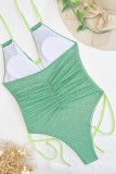 Зеленый Сексуальный однотонный купальник с вырезом на спине и уздечкой (с прокладками)