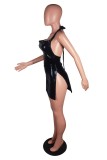 Black Sexy Solid Bandage Backless Slit Halter Sleeveless Dress Dresses