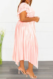 Pink Casual Solid Patchwork V-Ausschnitt Plissee Kleider in Übergröße