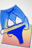 Синий сексуальный однотонный купальник с постепенным изменением и открытой спиной, комплект из трех предметов (с подкладками)
