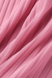 Pagliaccetti skinny con colletto con cerniera patchwork solido casual rosa
