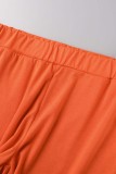 Oranje Rood Sexy Casual Solide Patchwork Blote rug Spaghettibandjes Mouwloos Tweedelig