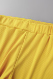 Tweedelige gele casual print patchwork kraag met korte mouwen