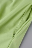 Light Green Casual Solid Pocket Slit O Neck Short Sleeve Dress Dresses