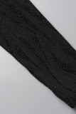 Nero Sexy stampa fasciatura patchwork scollo a V manica lunga due pezzi