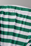 Verde casual estampa listrada retalhos babados no pescoço sem mangas duas peças