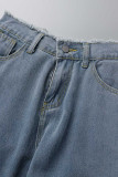 Blue Street Solid Bandage ausgehöhlte Patchwork-Denim-Jeans mit hoher Taille