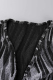 Negro sexy estampado vendaje patchwork cuello en V manga larga dos piezas