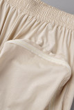 Apricot Casual Solid Patchwork Regular High Waist Conventional Solid Color Bottoms