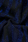 ブルーのセクシーなプリント包帯パッチワーク V ネック長袖 XNUMX 枚