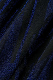 Nero Sexy stampa fasciatura patchwork scollo a V manica lunga due pezzi