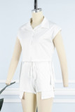 White Casual Solid Patchwork V Neck Sleeveless Two Pieces