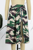 Camouflage Casual Street Camouflage Print Patchwork Slit Zipper High Waist Type A Full Print Bottoms