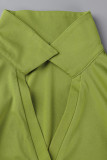 Gola virada verde casual patchwork sólido manga curta duas peças
