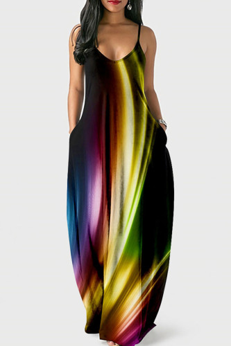 Black Sexy Print Patchwork Spaghetti Strap Sling Dress Dresses