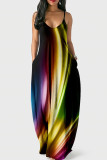 カラーセクシープリントパッチワークスパゲッティストラップスリングドレスドレス