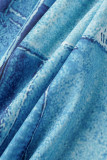 Bas bleu décontracté imprimé patchwork taille haute jambe large imprimé complet