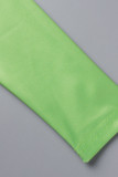 蛍光グリーン カジュアル スポーツウェア プリント パッチワーク ジッパー カラー 長袖 XNUMX ピース