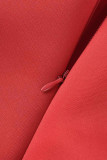 Rode casual elegante effen patchwork off-shoulder trompet zeemeerminjurken