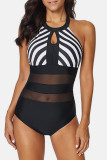Stripe Sexy Print Patchwork Backless Swimwears (With Paddings)