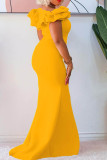 黄色のセクシーなフォーマルソリッドパッチワークオフショルダーイブニングドレスドレス