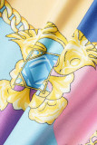 Многоцветный Повседневный принт Бинты Пэчворк Пряжка Отложной воротник Длинный рукав Из двух частей