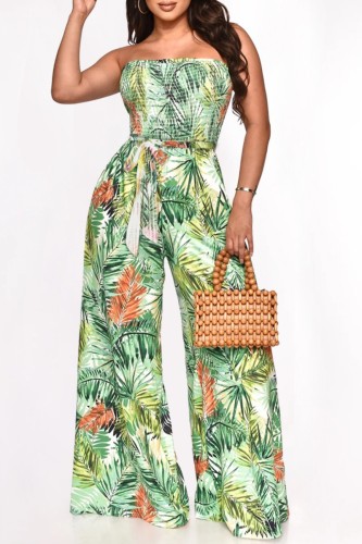 Groene Sexy Casual Print Backless Strapless Regular Jumpsuits