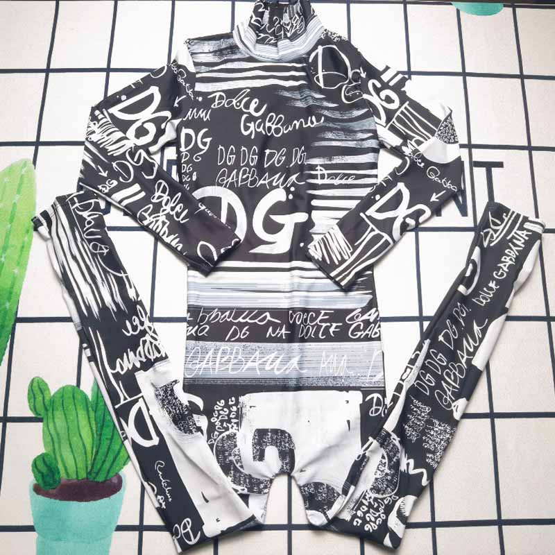 

Black Sportswear Vacation Print Letter Swimwears