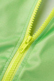 Fluoreszierendes Grün Casual Sportswear Print Patchwork Reißverschlusskragen Langarm Zweiteiler