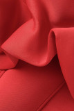 Robes de sirène trompette rouge décontractées élégantes en patchwork solide sur l'épaule