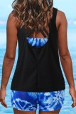 Green Sexy Print Solid Hollowed Out Backless Three Piece Set (With Paddings)