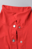 Colar de retalhos sólido casual vermelho com fivela redonda tamanho grande duas peças