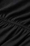 Zwarte casual effen patchwork jumpsuits met ronde hals en grote maten