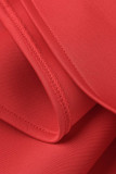 Rotes beiläufiges elegantes festes Patchwork schulterfreie Trompeten-Meerjungfrau-Kleider