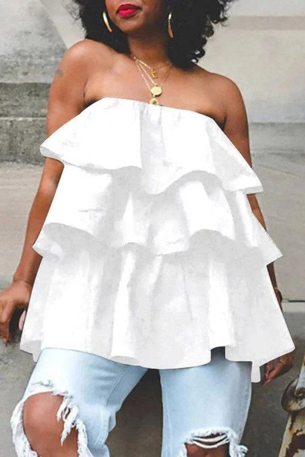 Witte sexy casual effen patchwork backless strapless tops
