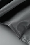 Cinza Sexy Street Solid Patchwork Dobra Cintura Alta Tipo A Parte de Baixo Cor Sólida