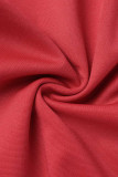 Rode casual effen kwastje patchwork jurken met O-hals